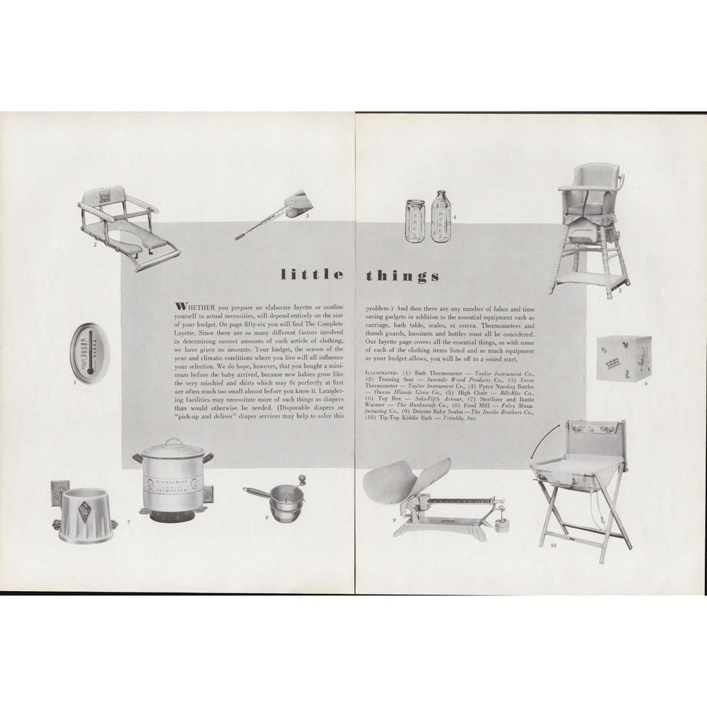 Baby Nursery Shower Equipment Layette Essentials Spread Vintage Print Ad 1937